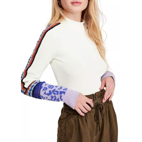 New! FREE PEOPLE Switch It Up Thermal Top Stretchy Knit Color Ivory Size Small - Picture 1 of 4